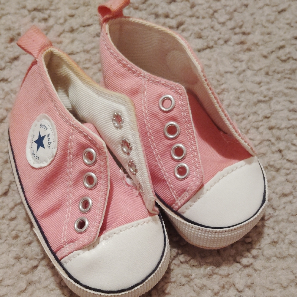 Pink Canvas Baby Booties
